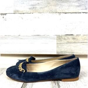 Cuoio Ecologico Womens 7.5 Blue Suede Leather Slip-On Ballet Flat Italian Tassel